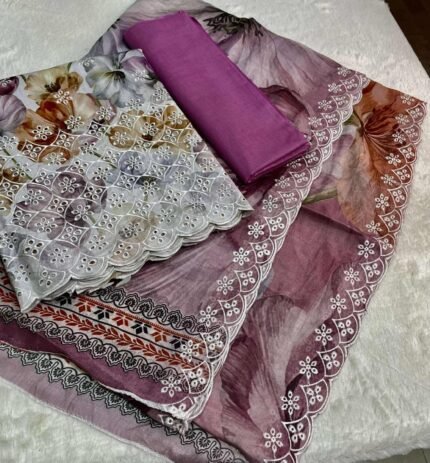 পাকিস্তানি মার্সাল ব্যান্ডের ১০০% সুতি কাজ করা থ্রিপিস